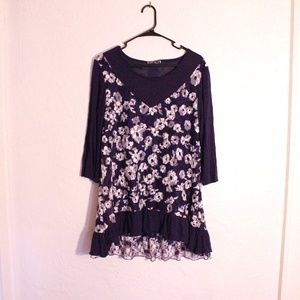 Aster by Firmiana high low lace blue flared tunic